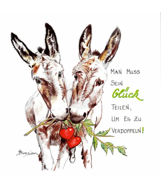 Passepartout Bild Esel "Glück" 24 x 30 cm Heidemarie Brosien