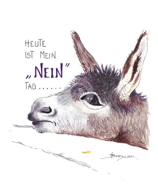 Passepartout Bild Esel "Heute ist mein Nein Tag" 24 x 30 cm Heidemarie Brosien
