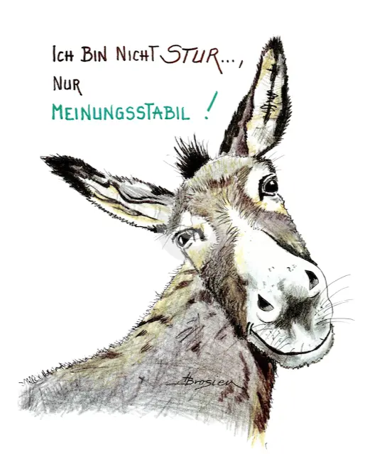 Passepartout Bild Esel "Meinungsstabil" 24 x 30 cm Heidemarie Brosien