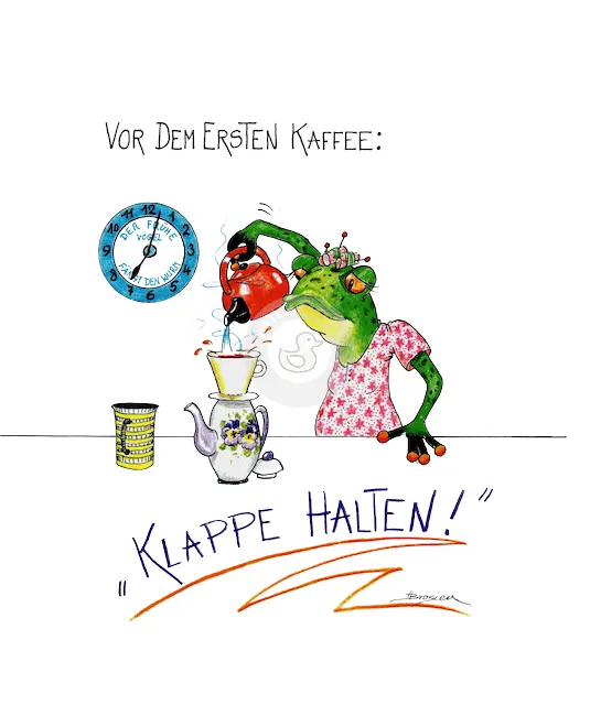 Passepartout Bild Frosch "Kaffee" 24 x 30 cm Heidemarie Brosien