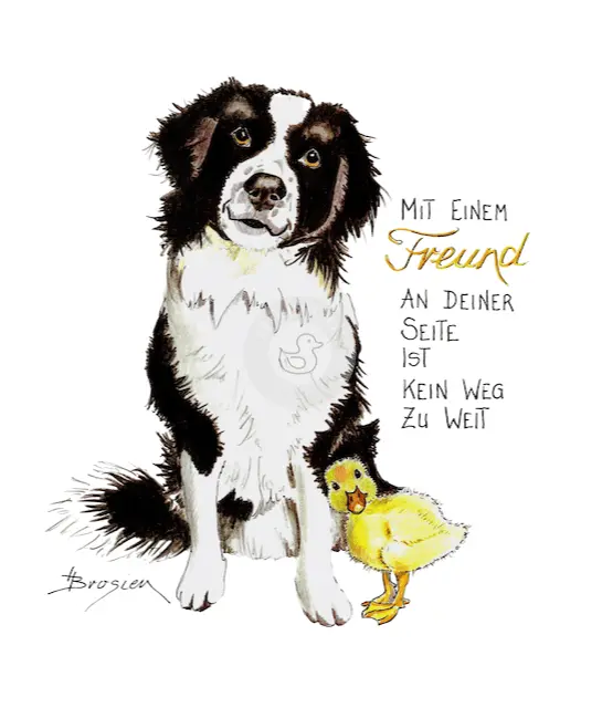 Passepartout Bild Hund & Entenküken "Freund" 24 x 30 cm Heidemarie Brosien