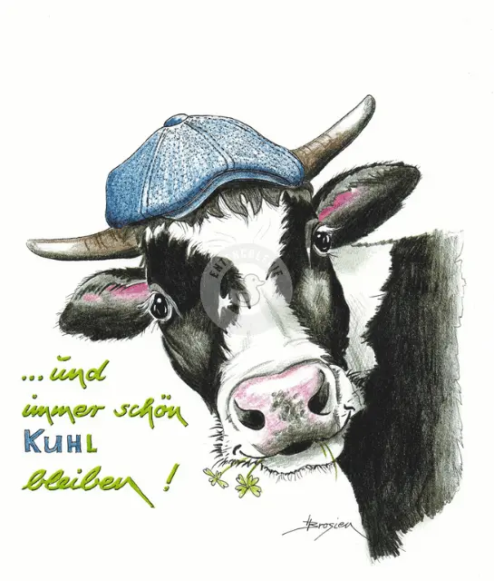 Passepartout Bild Kuh"KUHL bleiben" 24 x 30 cm Heidemarie Brosien