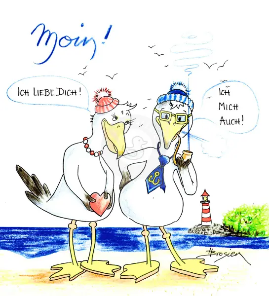 Passepartout Bild Möwen "Ich liebe mich auch" 24 x 30 cm Heidemarie Brosien