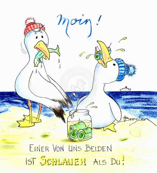 Passepartout Bild Möwen "Schlauer als Du" 24 x 30 cm Heidemarie Brosien