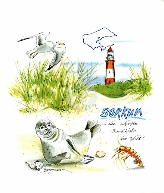 Passepartout Bild Nordseeinsel Borkum 24 x 30 cm Heidemarie Brosien
