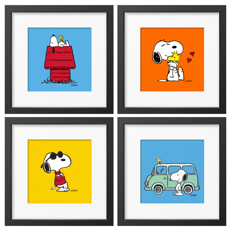 Peanuts Snoopy Bild Gerahmter Kunstdruck Charles M. Schulz 4 Motive 33x33 Magpie