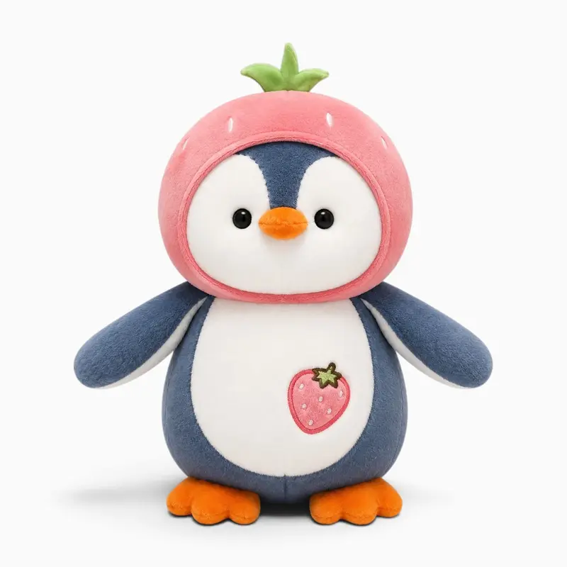 Pinguin-Kuscheltier mit Erdbeermotiv