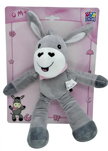 Plüschtier Esel mit Rassel, 30 cm, grau/rosa