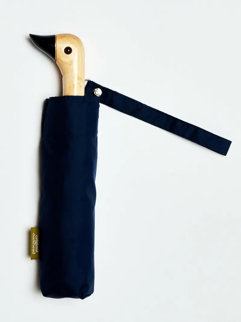 Regenschirm Navy Dunkelblau Birkenholzgriff Original Duckhead