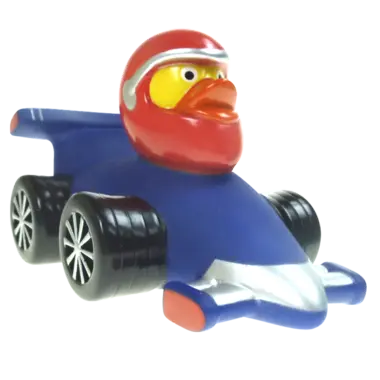 Rennwagen Rennfahrer Blau Badeente Quietscheente Gummiente Factotum