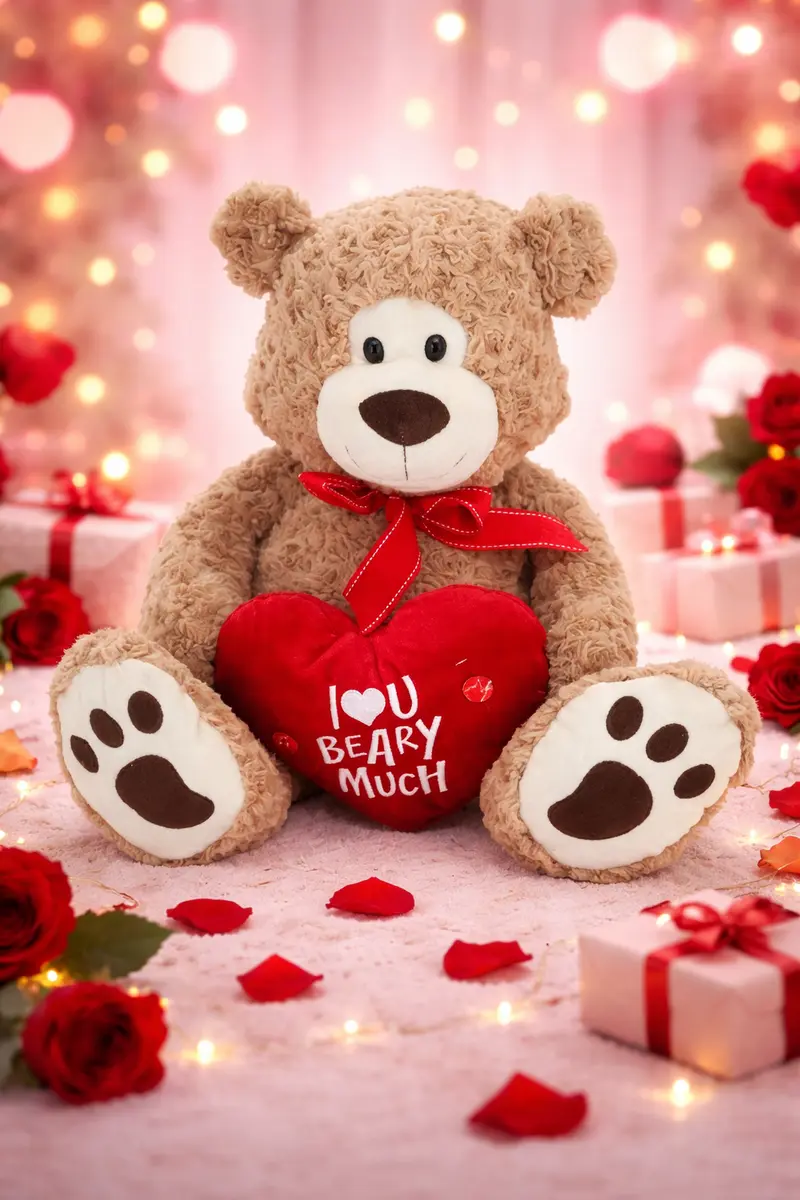 Rock & Roll Teddybär 70 cm mit Sound – Superflauschiger Valentinstags-Teddy mit Herz & Musik