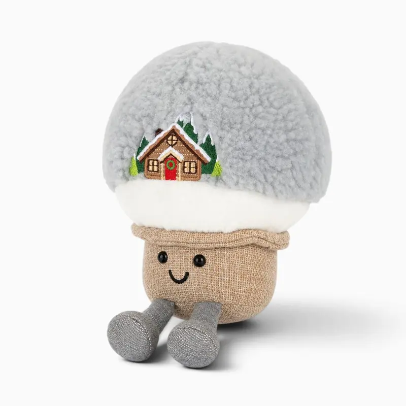 Schneekugel-Kuscheltier mit Winterhaus