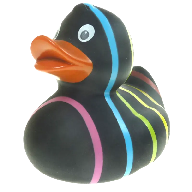 Schwarz Bunte Ringe Regenbogen Badeente Quietscheente Factotum