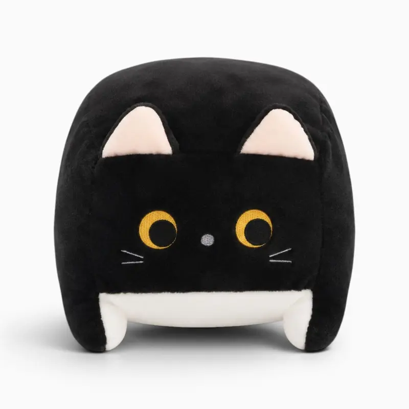 Schwarzes Katzen Plüschtier Quadratisch