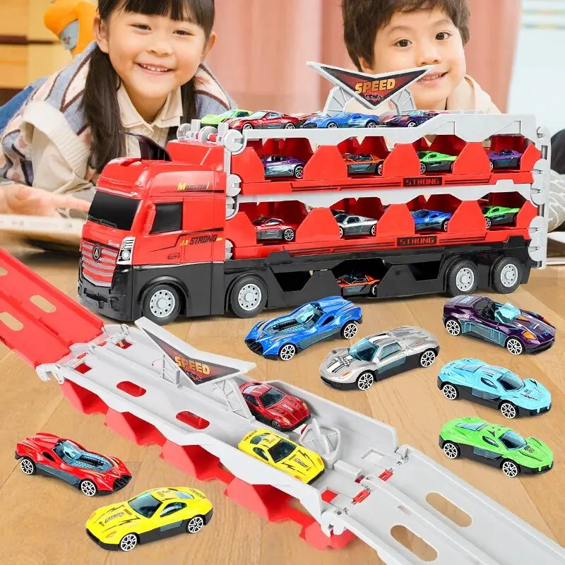 Spielzeug-Transporter LKW mit Rennstrecke | ab 3 Jahren – Bimbino