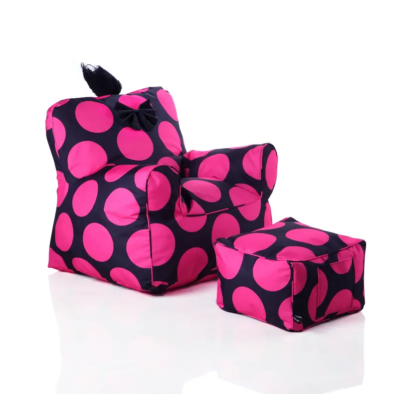Sweety Toys 12152 Kindersessel Set mit Hocker – Schwarz mit pinken Punkten | Waterproof | Indoor & Outdoor