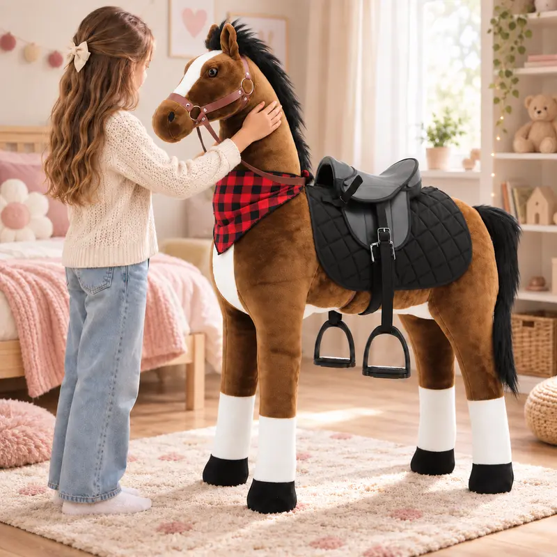 Sweety Toys 12220 Stehpferd mit Stahlunterbau - XXL Reitpferd Höhe 125 cm mit zusätzlichem Reitsattel mit Steigbügeln