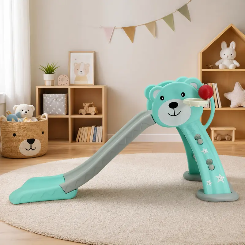 Sweety Toys Kinder Rutsche im Teddybären-Design türkis mit Basketballkorb, Basketball & Stickern