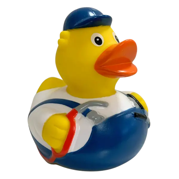 Tankwart Tankstelle Ente Badeente Quietscheente Schnabels