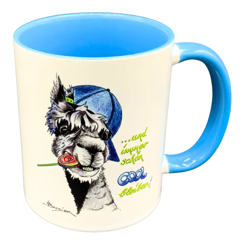 Tasse Kaffeetasse Becher Alpaka "Cool" Lustiger Spruch 4 Farben Heidemarie Brosien