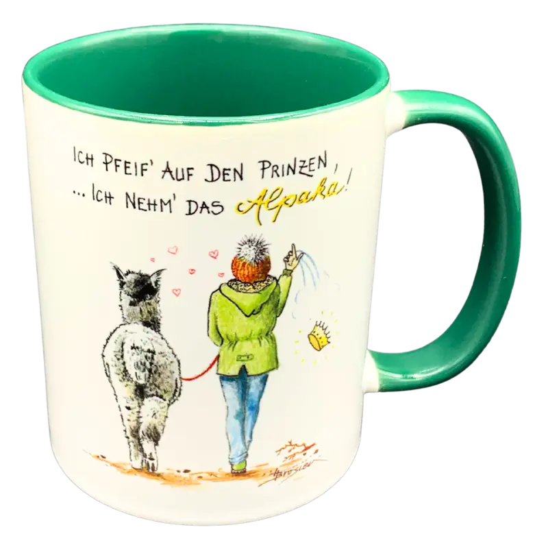 Tasse Kaffeetasse Becher Alpaka "Prinz" Lustiger Spruch 4 Farben Heidemarie Brosien