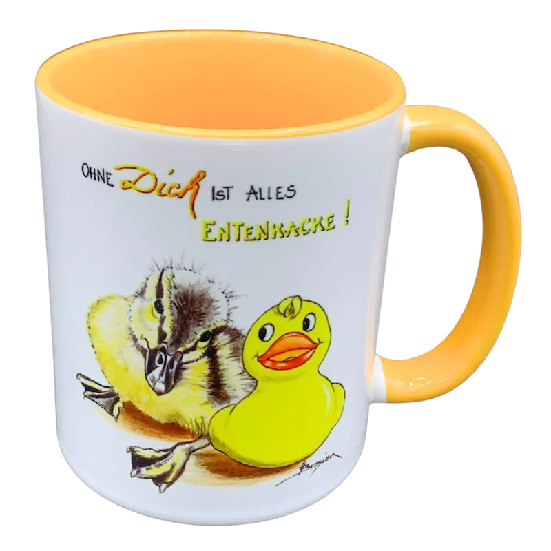 Tasse Kaffeetasse Becher Ente Badeente"Entenkacke" 4 Farben Heidemarie Brosien