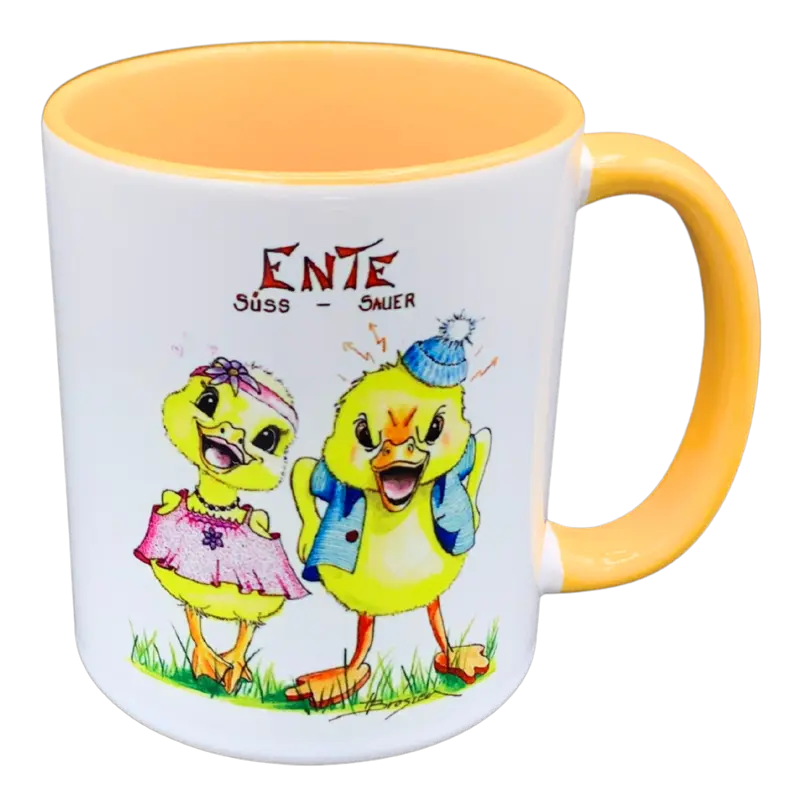 Tasse Kaffeetasse Becher "Ente Süss - Sauer" 4 Farben Heidemarie Brosien