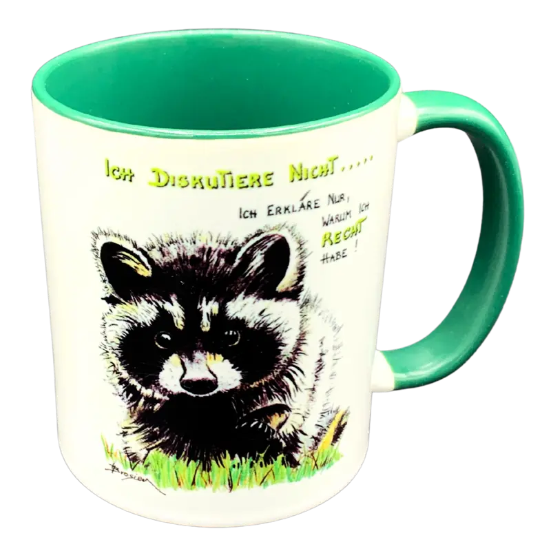 Tasse Kaffeetasse Becher Waschbär Lustiger Spruch 4 Farben Heidemarie Brosien