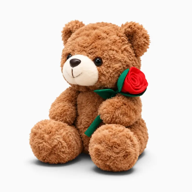 Teddybär-Kuscheltier mit roter Rose