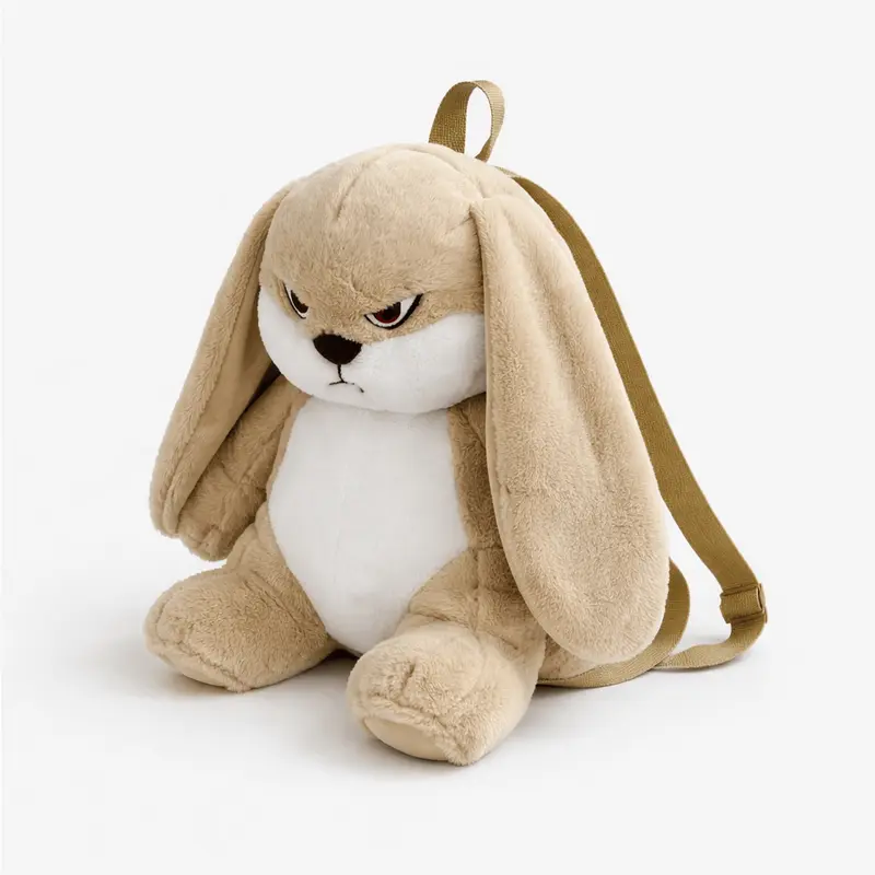 Wütender Hasen-Kuscheltierrucksack in Beige