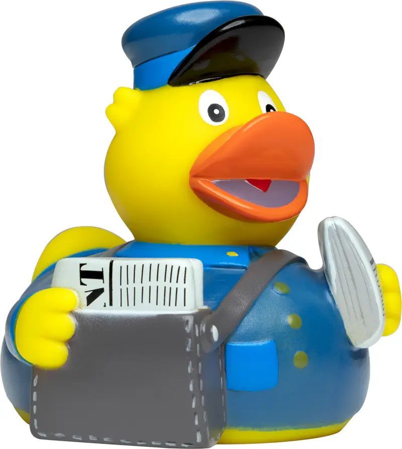 Zeitung Bote Zusteller Ente Badeente Quietscheente Schnabels