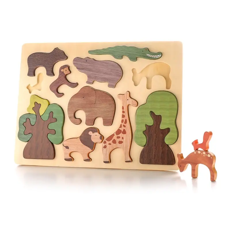 Zoo-Tiere Holzpuzzle-Bausteine | Stapelspielzeug ab 2 – Bimbino